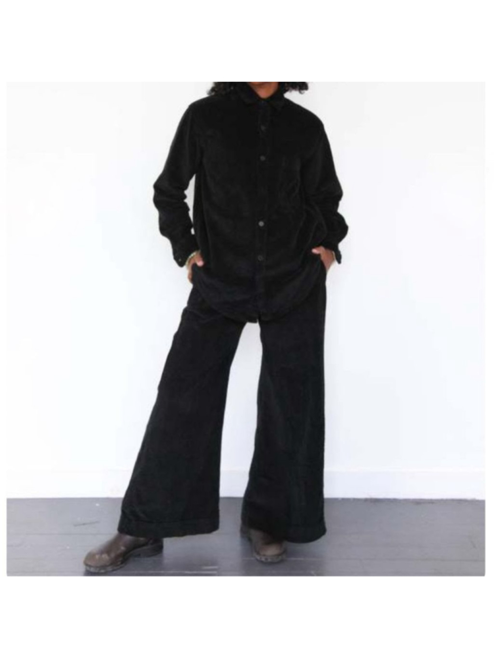 CP Shades Polly Wide Wale Corduroy Pant Black Size S Wide Leg High Waisted